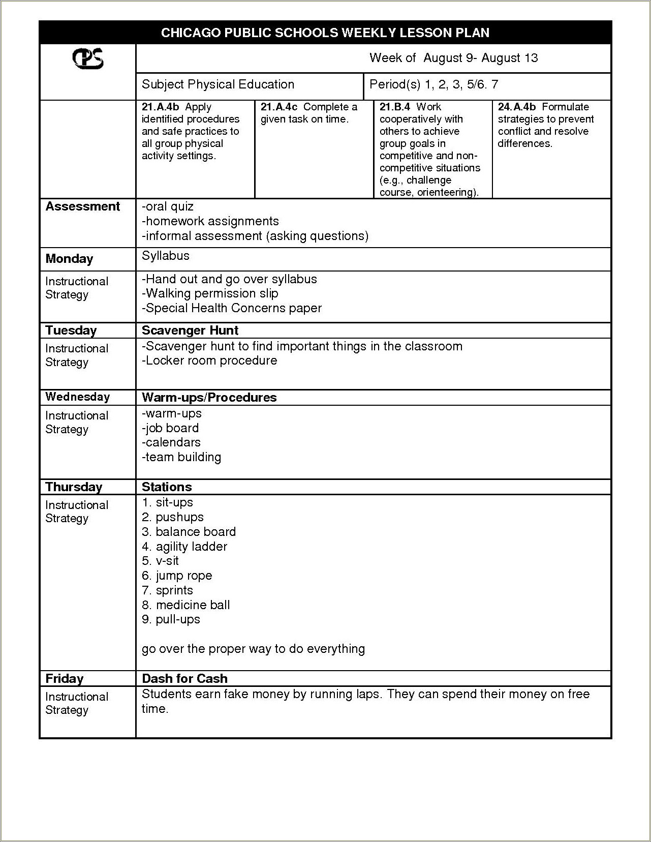 Free Physical Education Lesson Plan Template