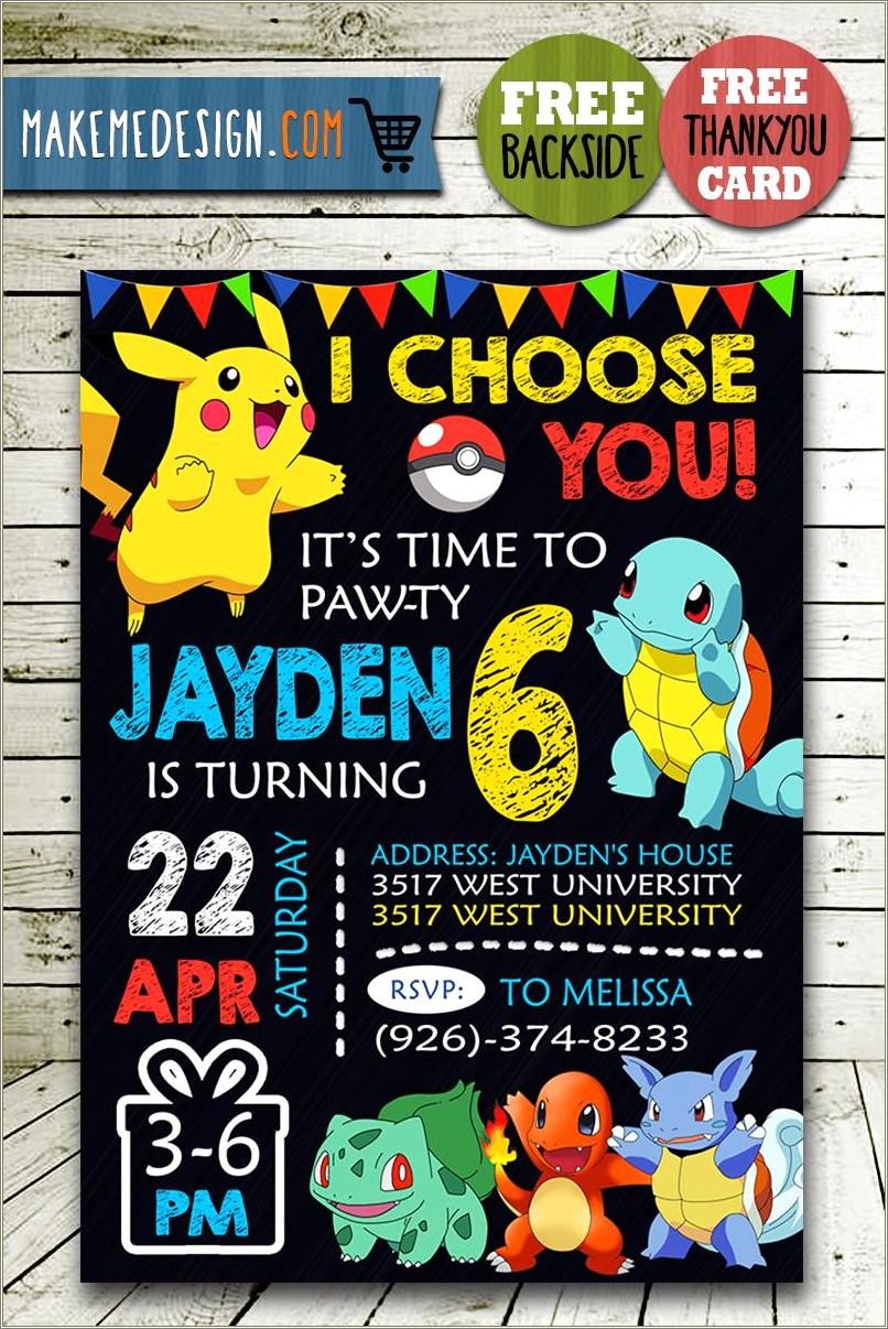 Free Pokemon Birthday Party Invitation Template