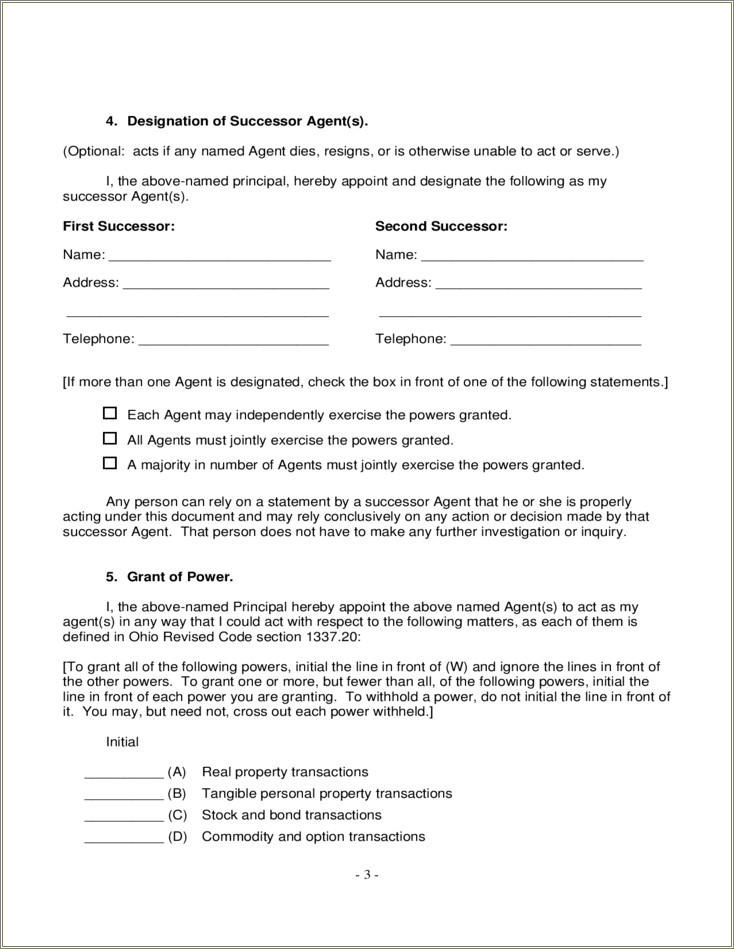 Free Power Of Attorney Template Ohio