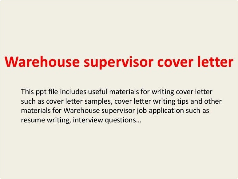 Warehouse Cover Letter Samples For Resume