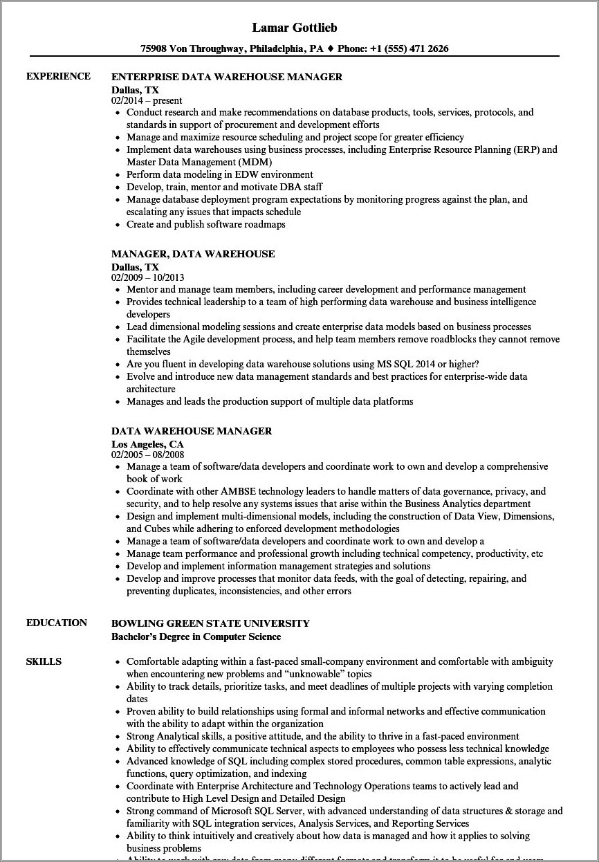 Warehouse Incharge Job Description For Resume