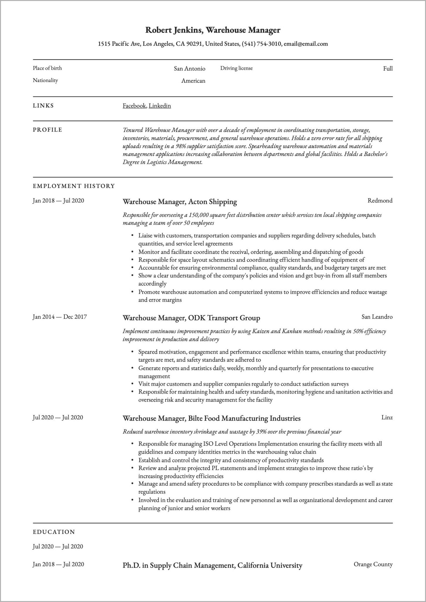 Warehouse Resume Summary Of Qualifications Examples