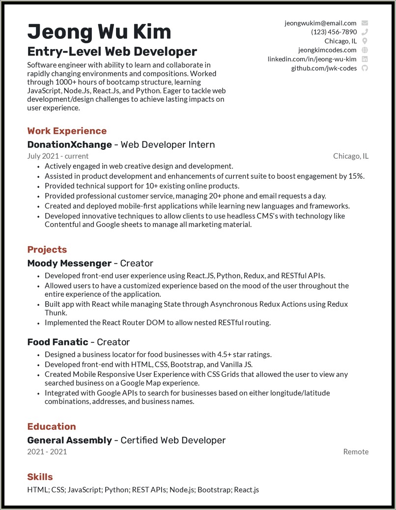 Web Developer Skills Section In Resume