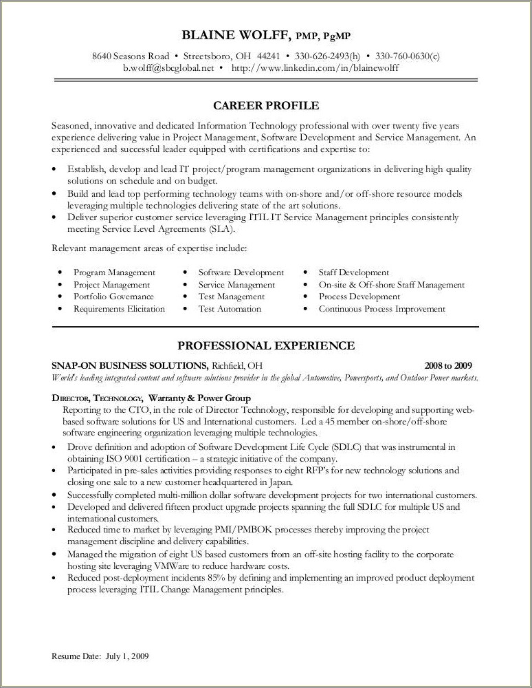 Web Development Off Shore Management Resume