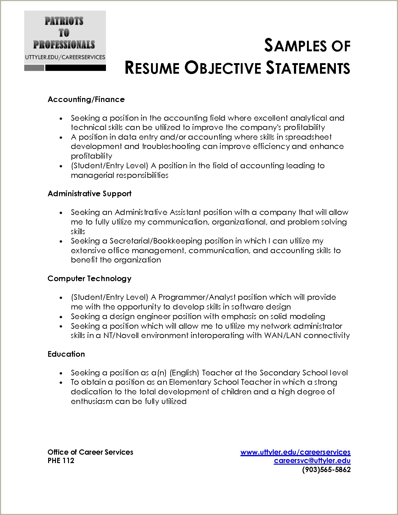 Where To Put Objective Statemtn On Resume