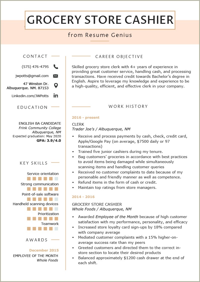 Whole Foods Customer Service Resume Sample