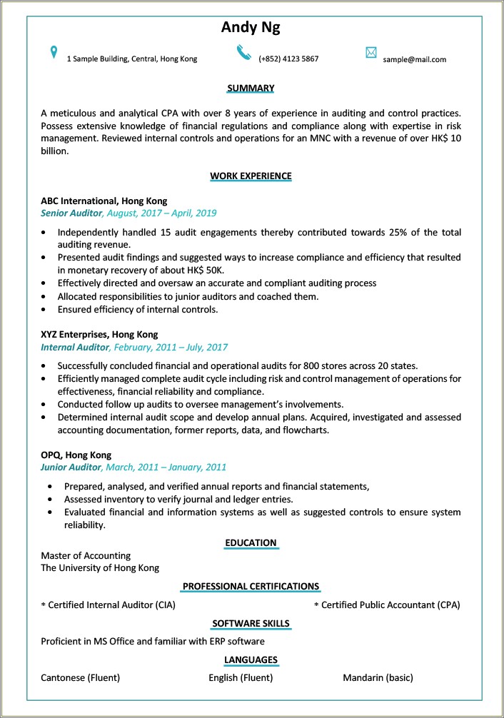 Winning Resume Samples For Internal Auditor