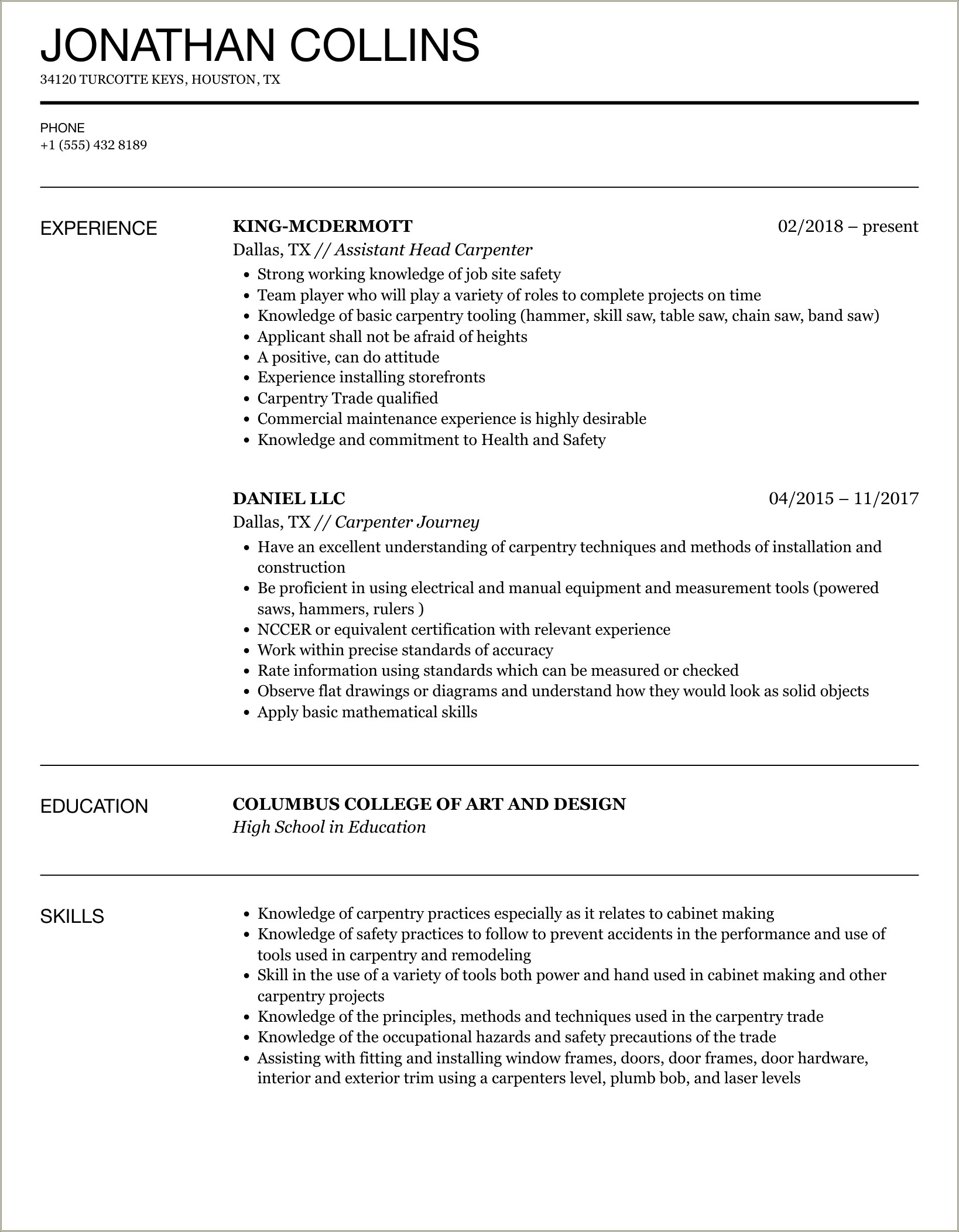 Woodworking Skill Set On A Resume