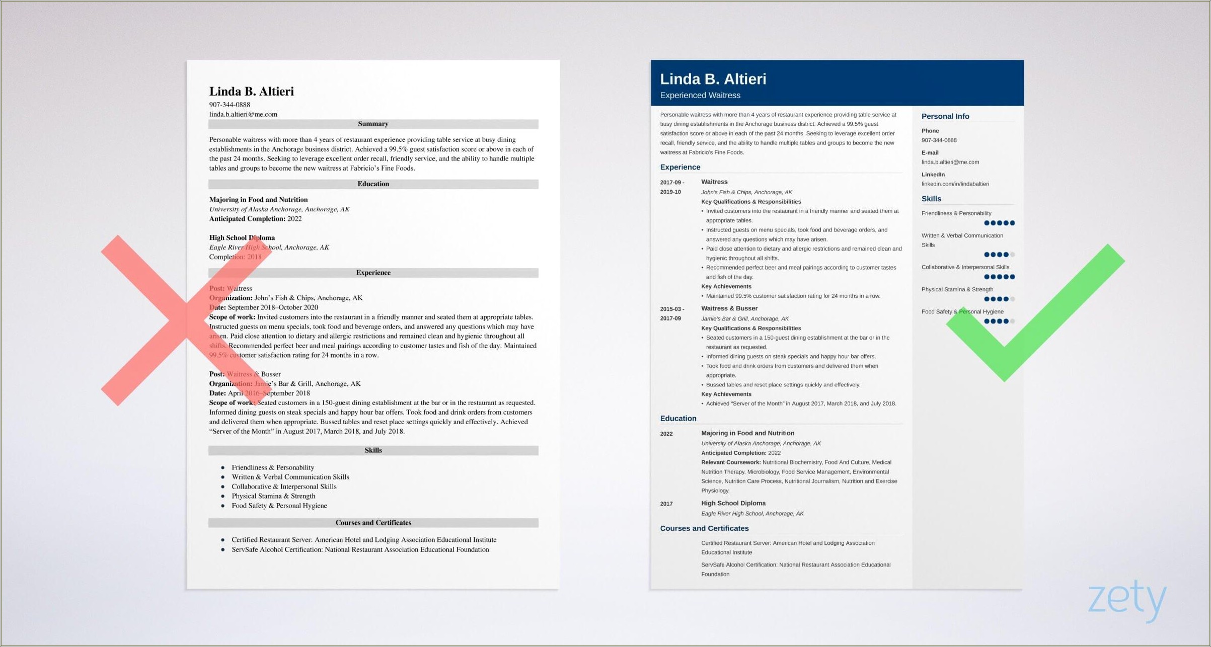 Word Downloadable Resume Templates For Resteraunt Servers