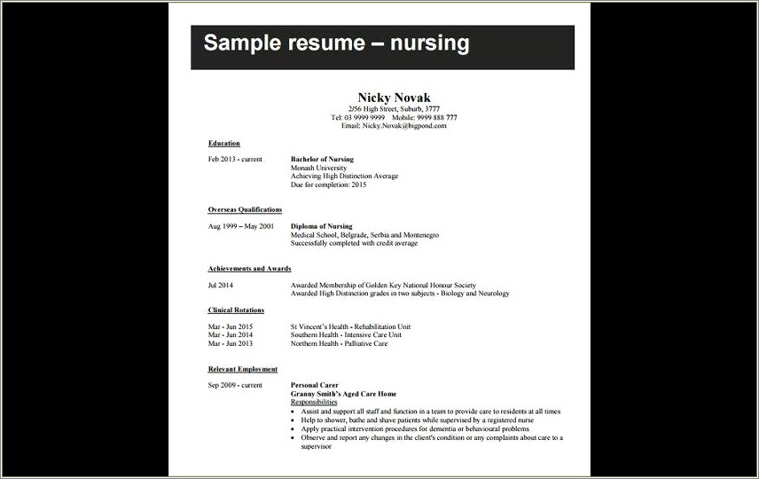 Wording For Nursing Clinical Rotations For Resume