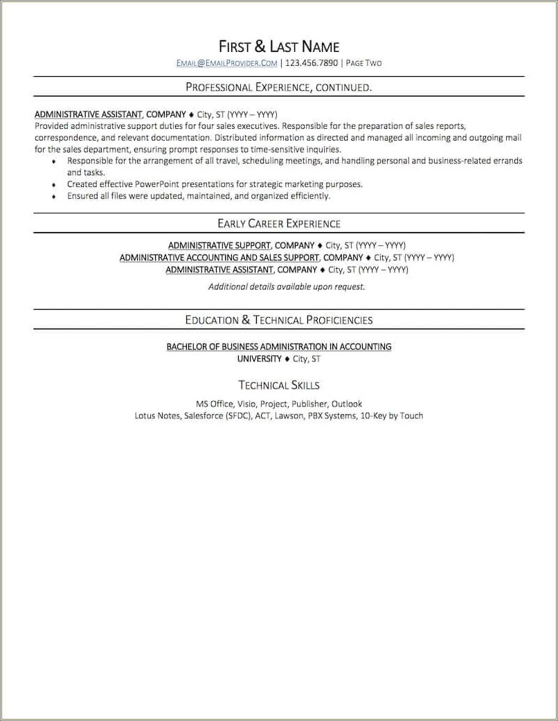 Work Ecpereince For Office Assistent For Resume