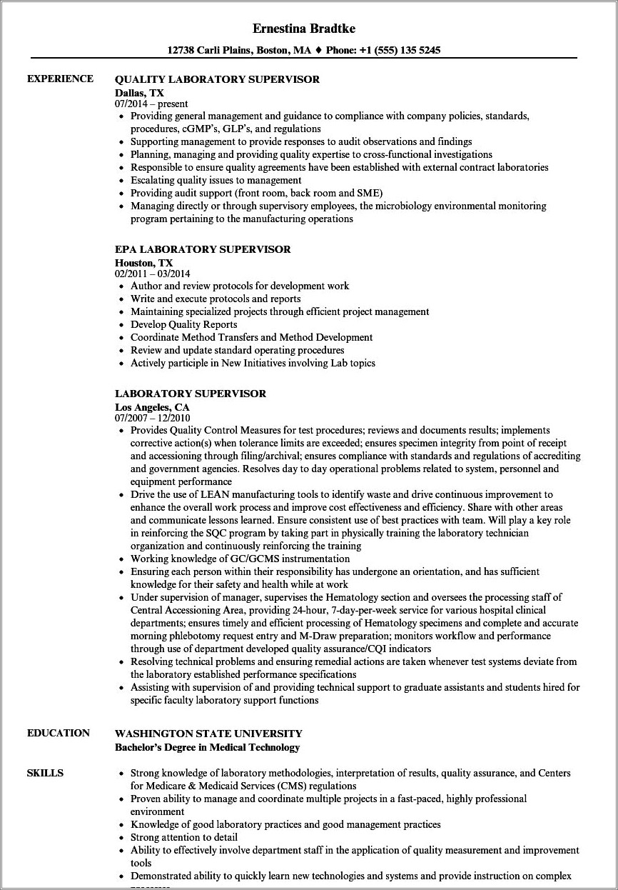 Working Alone In The Laboratory Without Supervision Resume