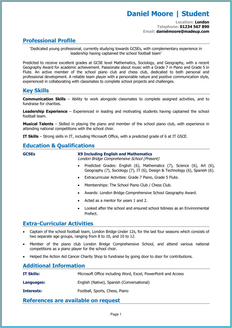 World Competition Elementary School Achievement Resume