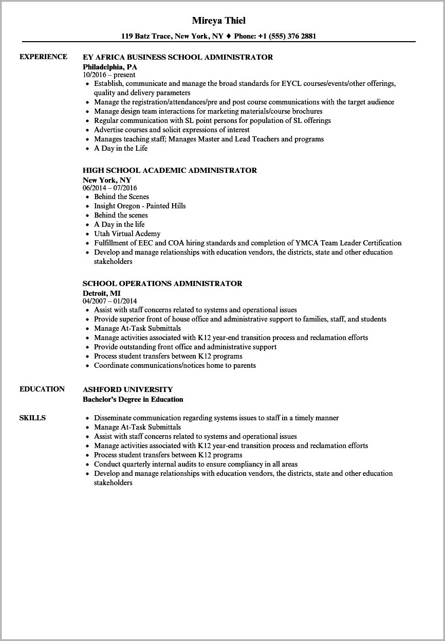 Writing A Resume For Working In A School