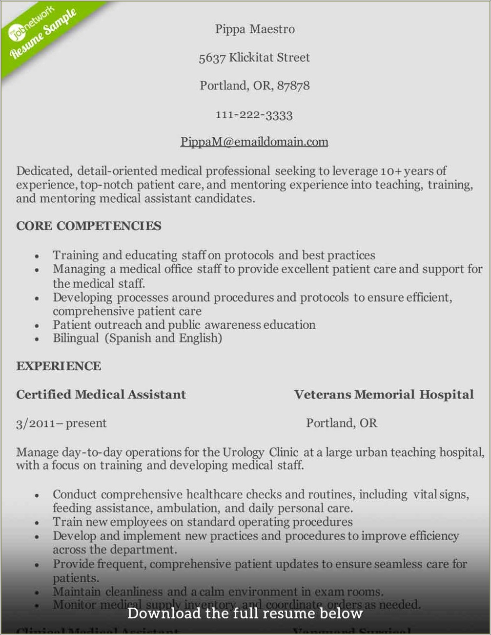 Years Of Experience In Health Care Resume