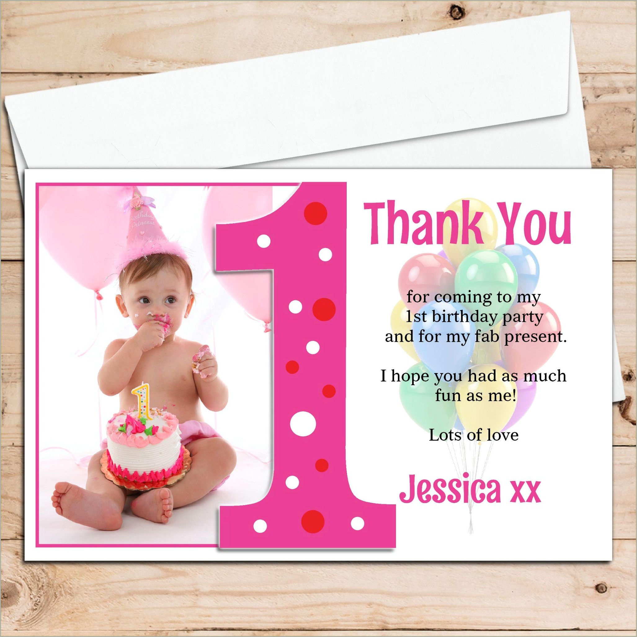 1st Birthday Thank You Card Template Free