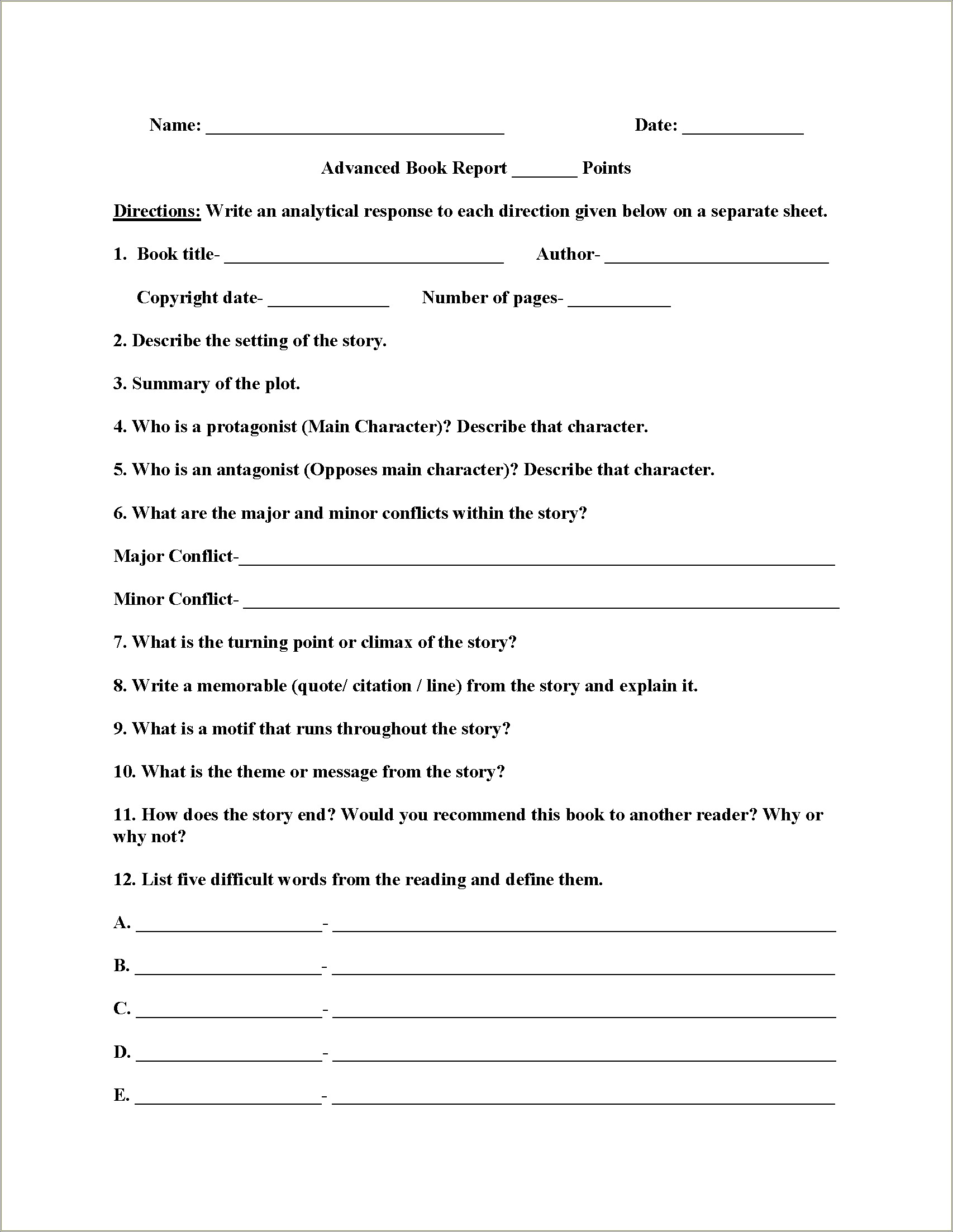 2nd Grade Book Report Template Free Printable Resume Example Gallery