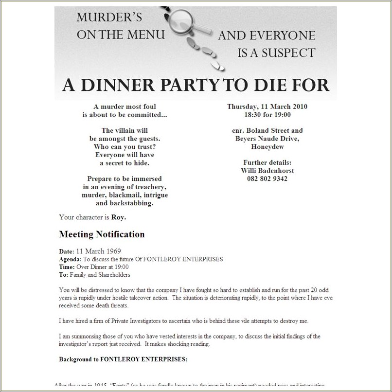 50s Diner Murder Mystery Invitation Free Template