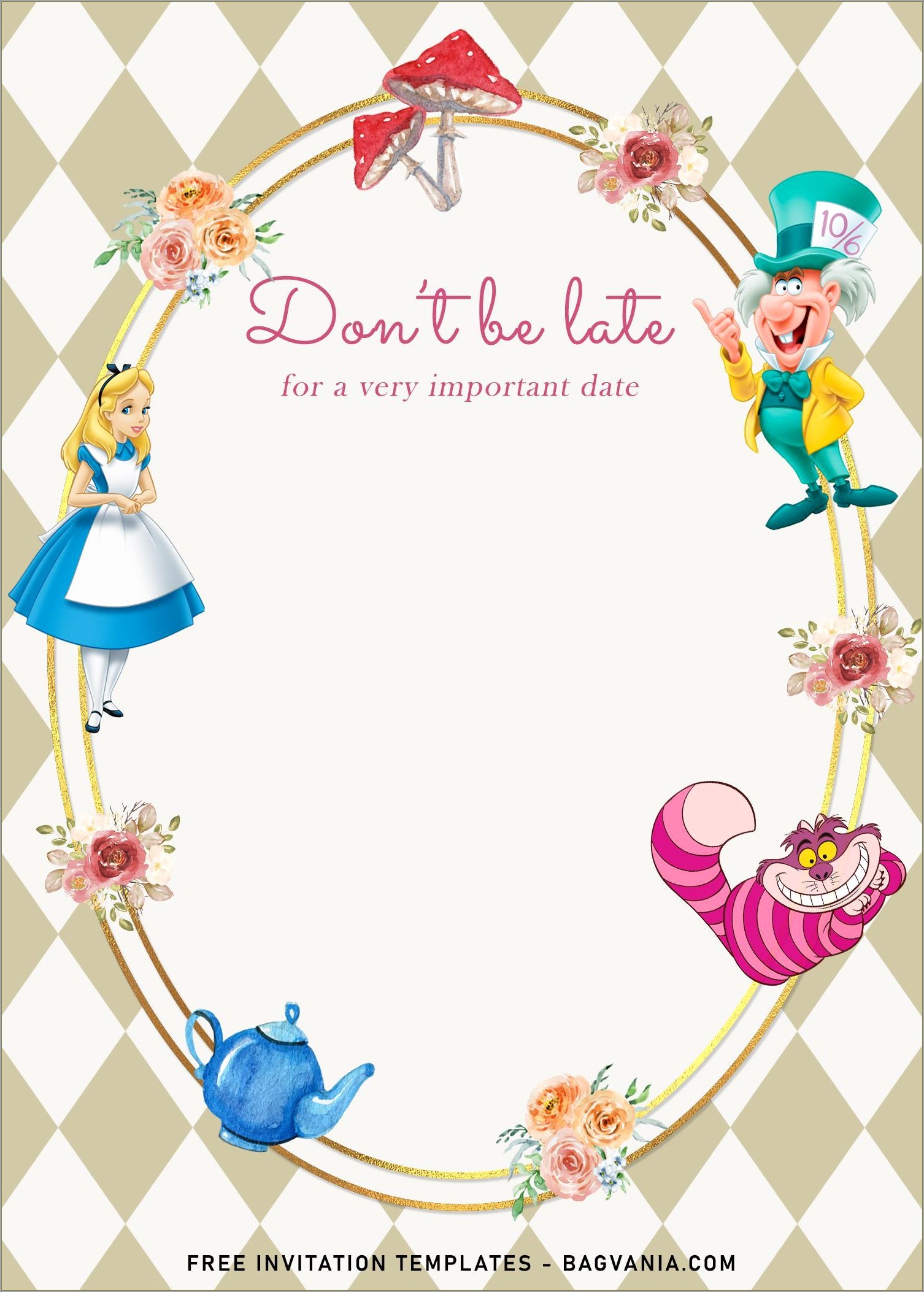 Alice In Wonderland Party Invitation Free Template