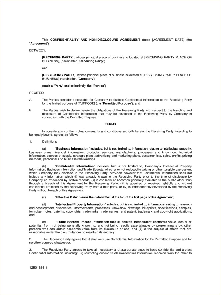 Ar Non Dsclosure Agreeement Form Template Free