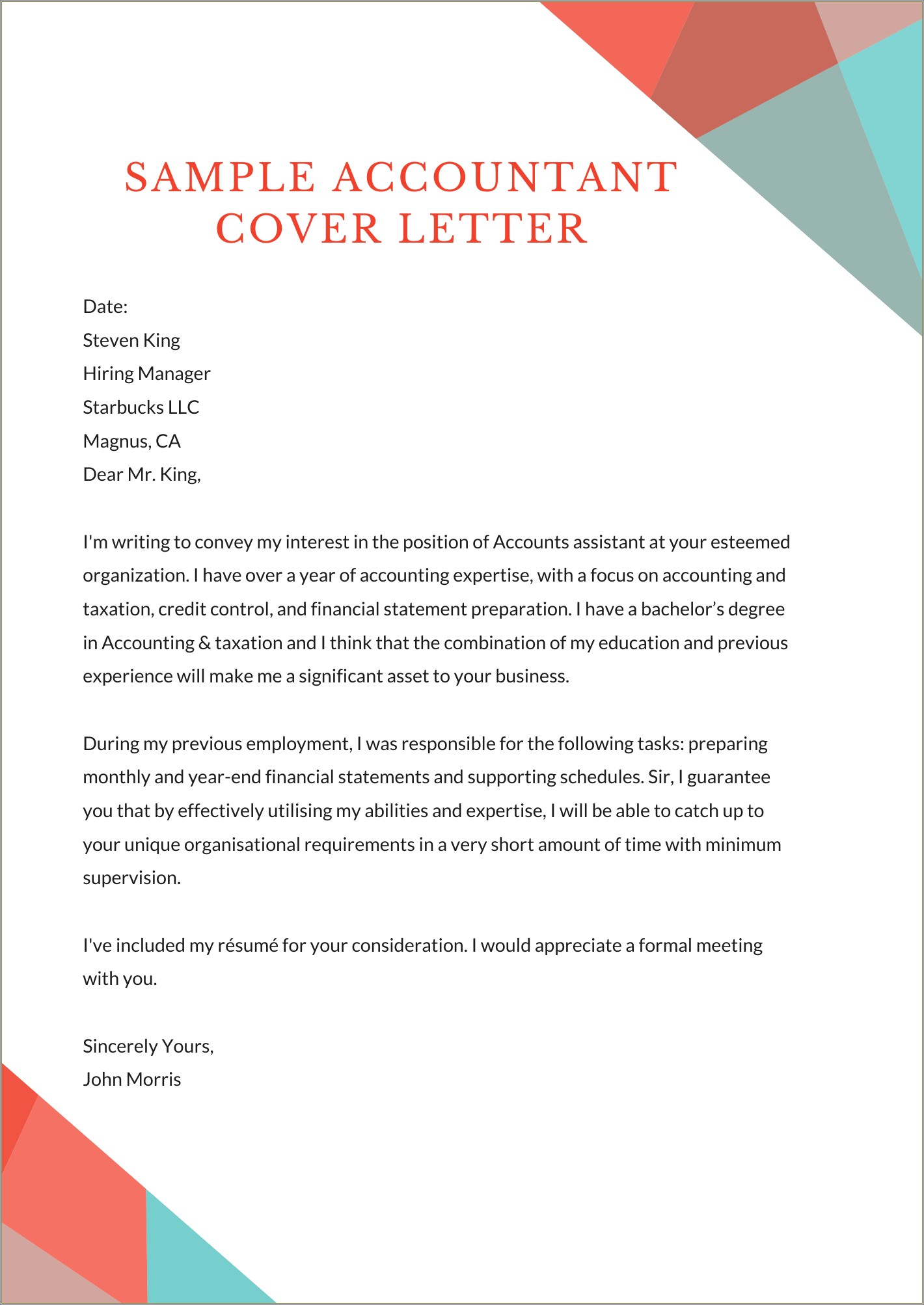 Best Cover Letter Template Free For Accountant