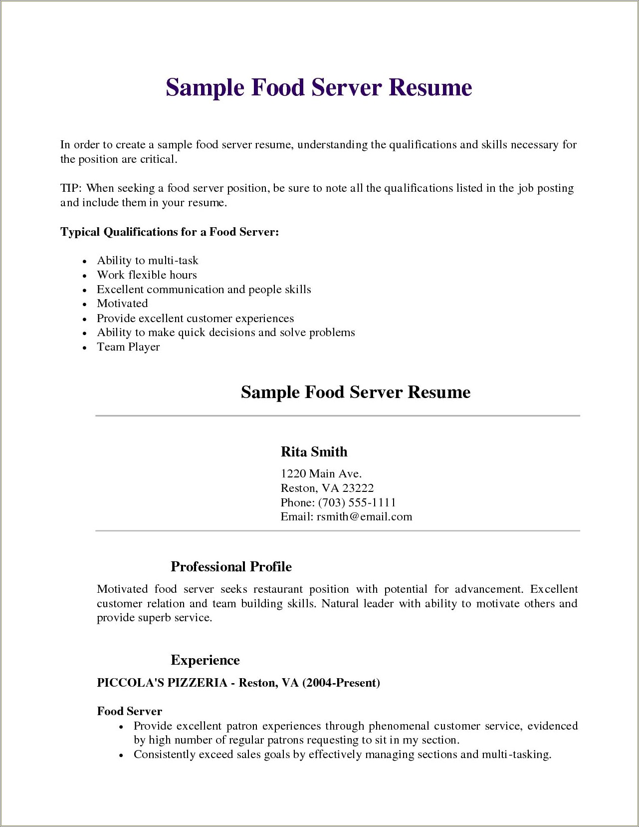 Best Resume For Restaurant Busboy