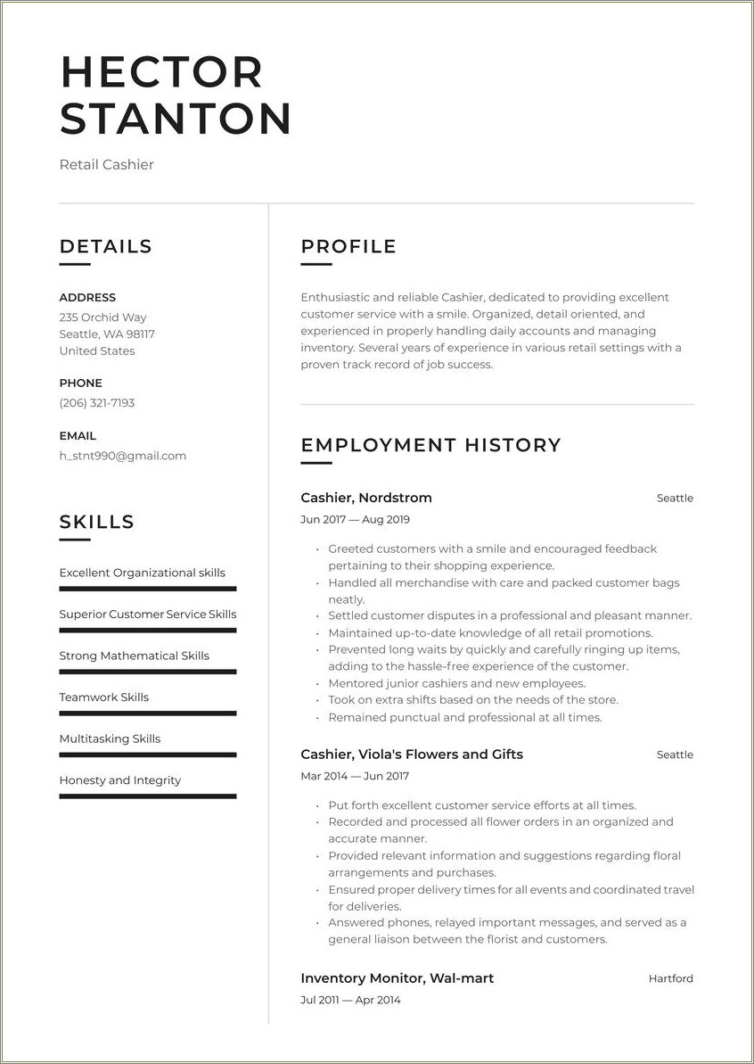 Best Resume For Retail Job