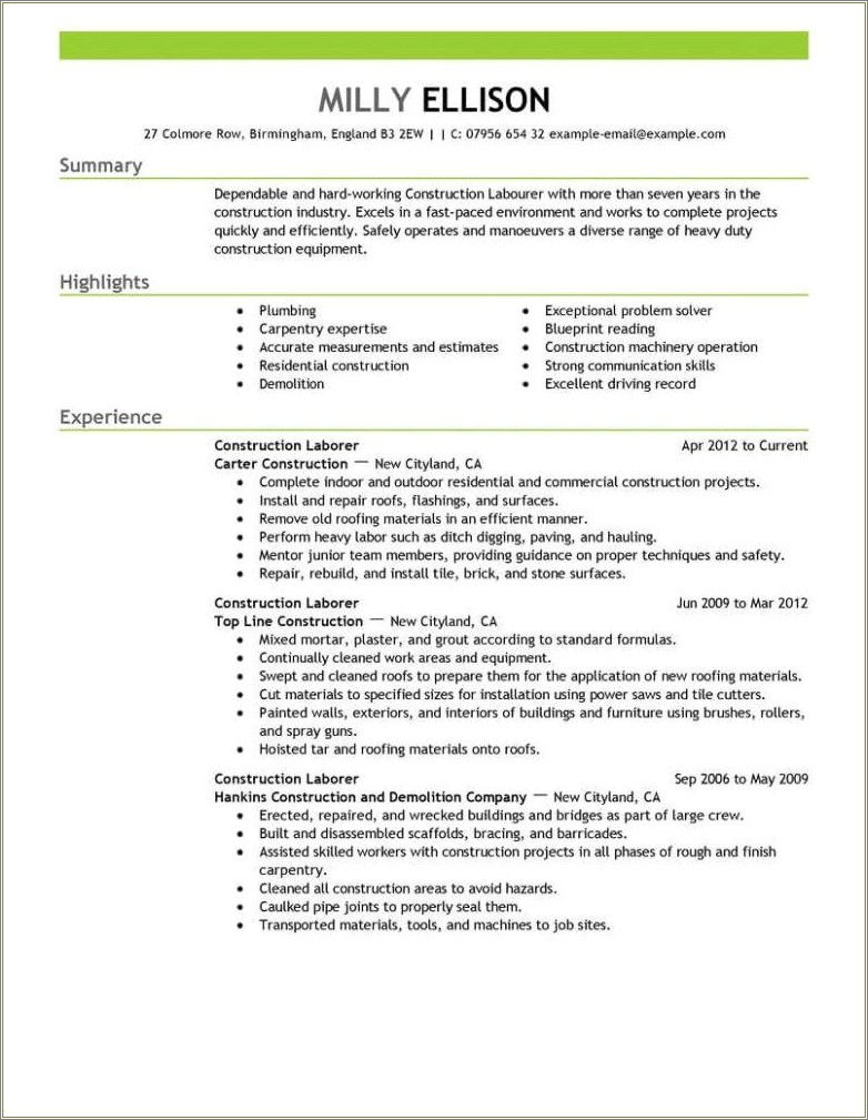 Best Skills For Construction Resume