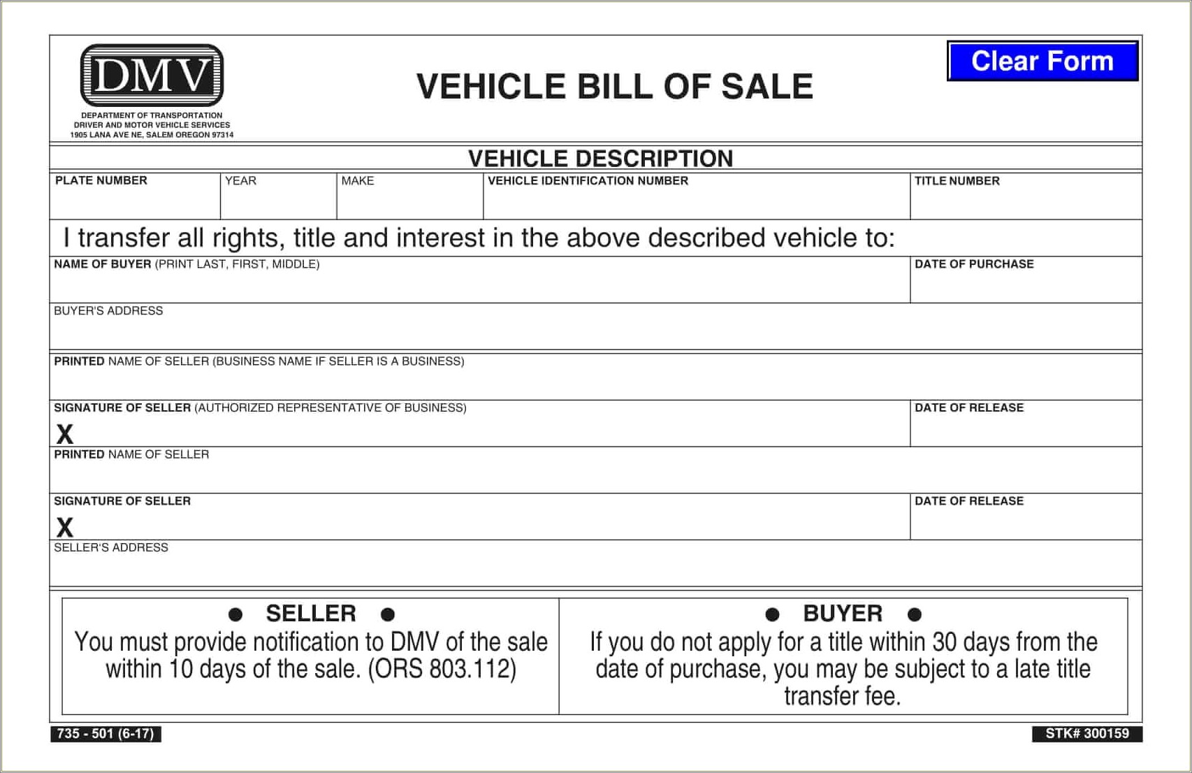 Bill Of Sale Template Free For Car