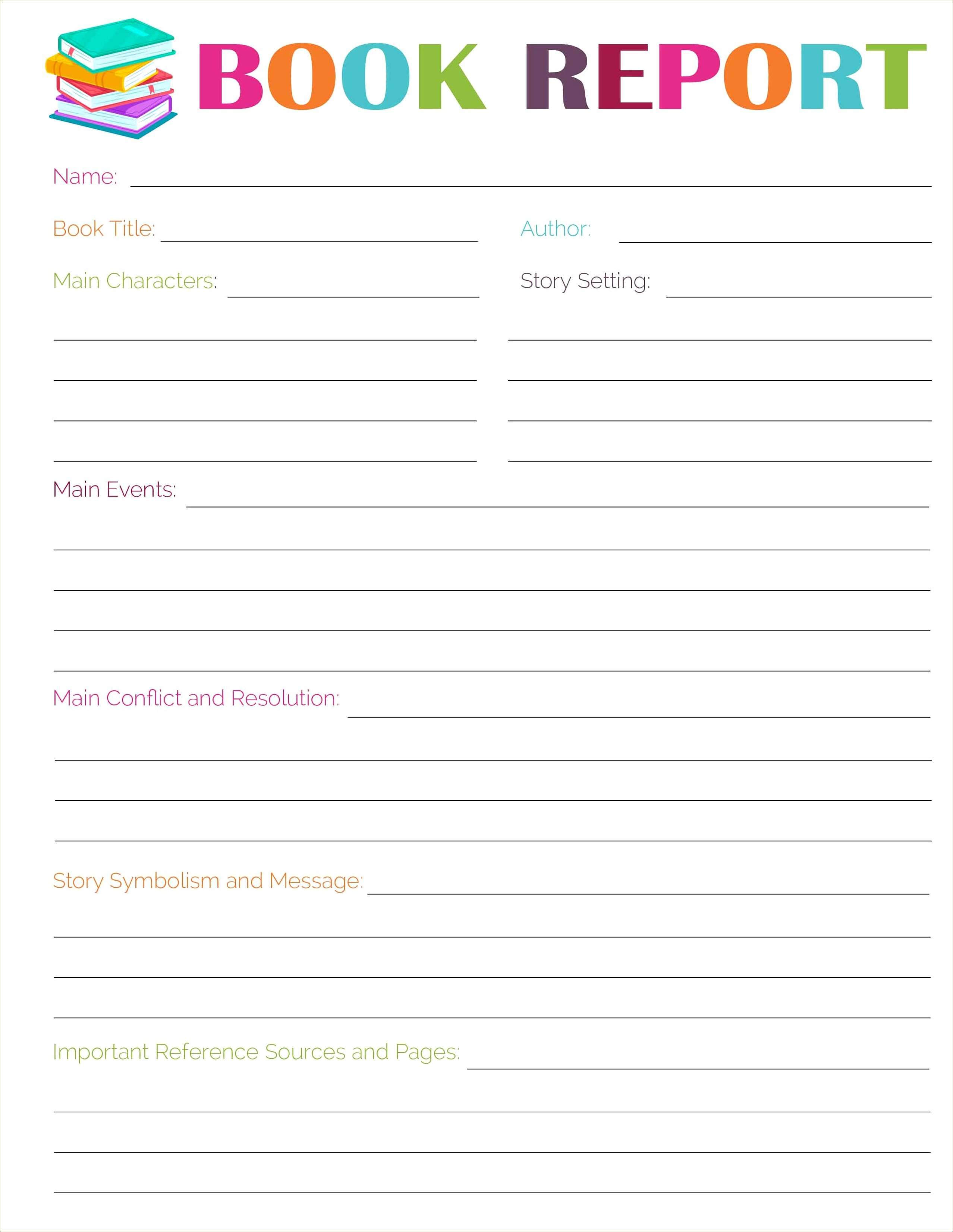 Book Report Template For Fictional Books Fre Printable