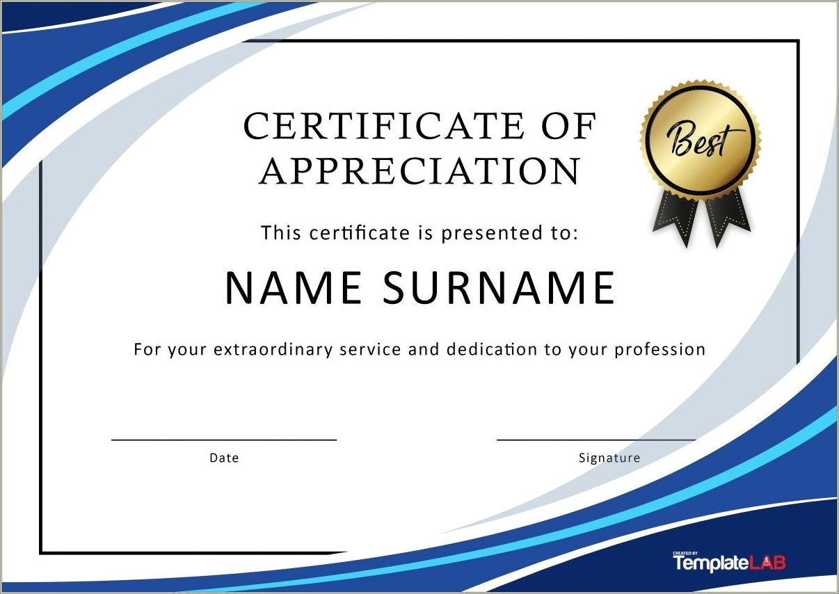 Certificate Of Appreciation Template Free Download Ppt