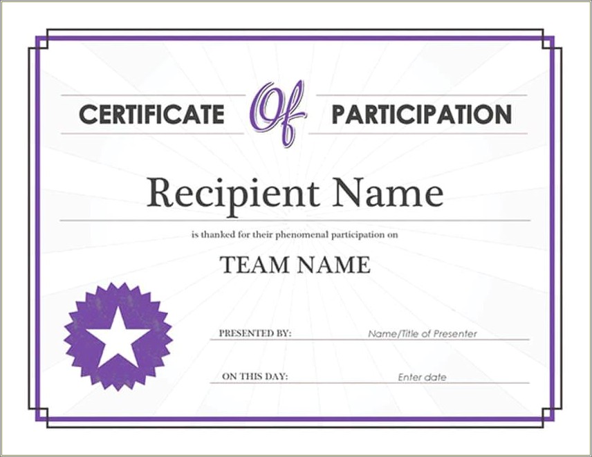 Certificate Of Participation Template Word Free Download