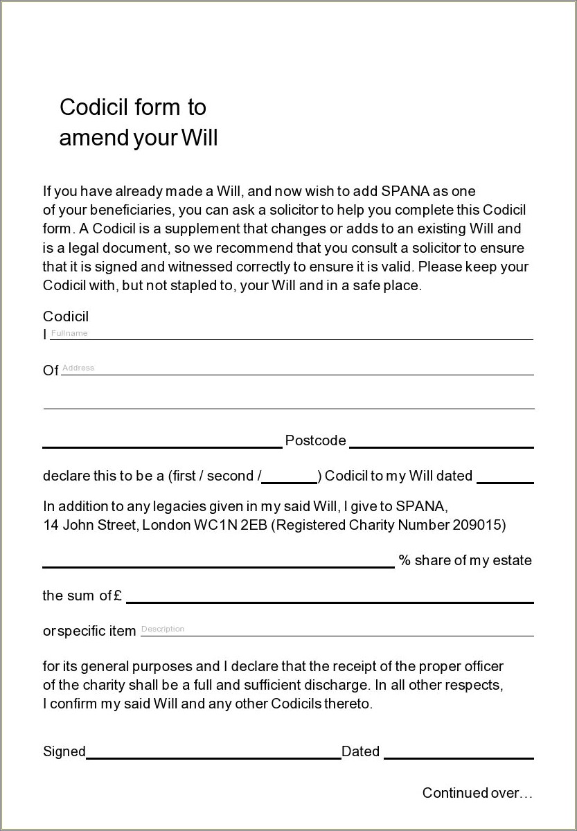 Codicil To Change Executor Of Will Free Template