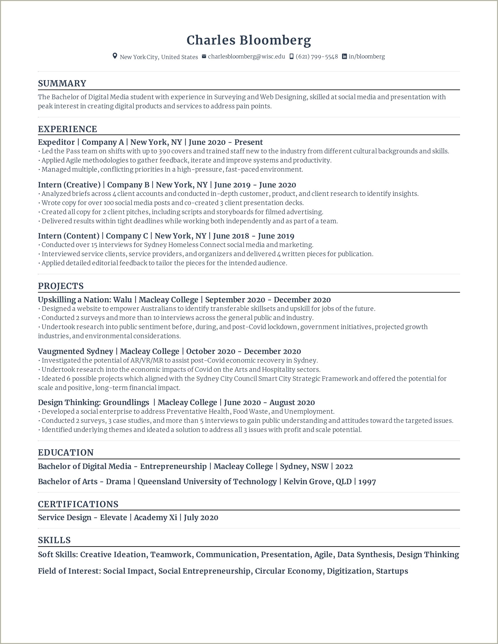 College Marketing Intern Resume Examples