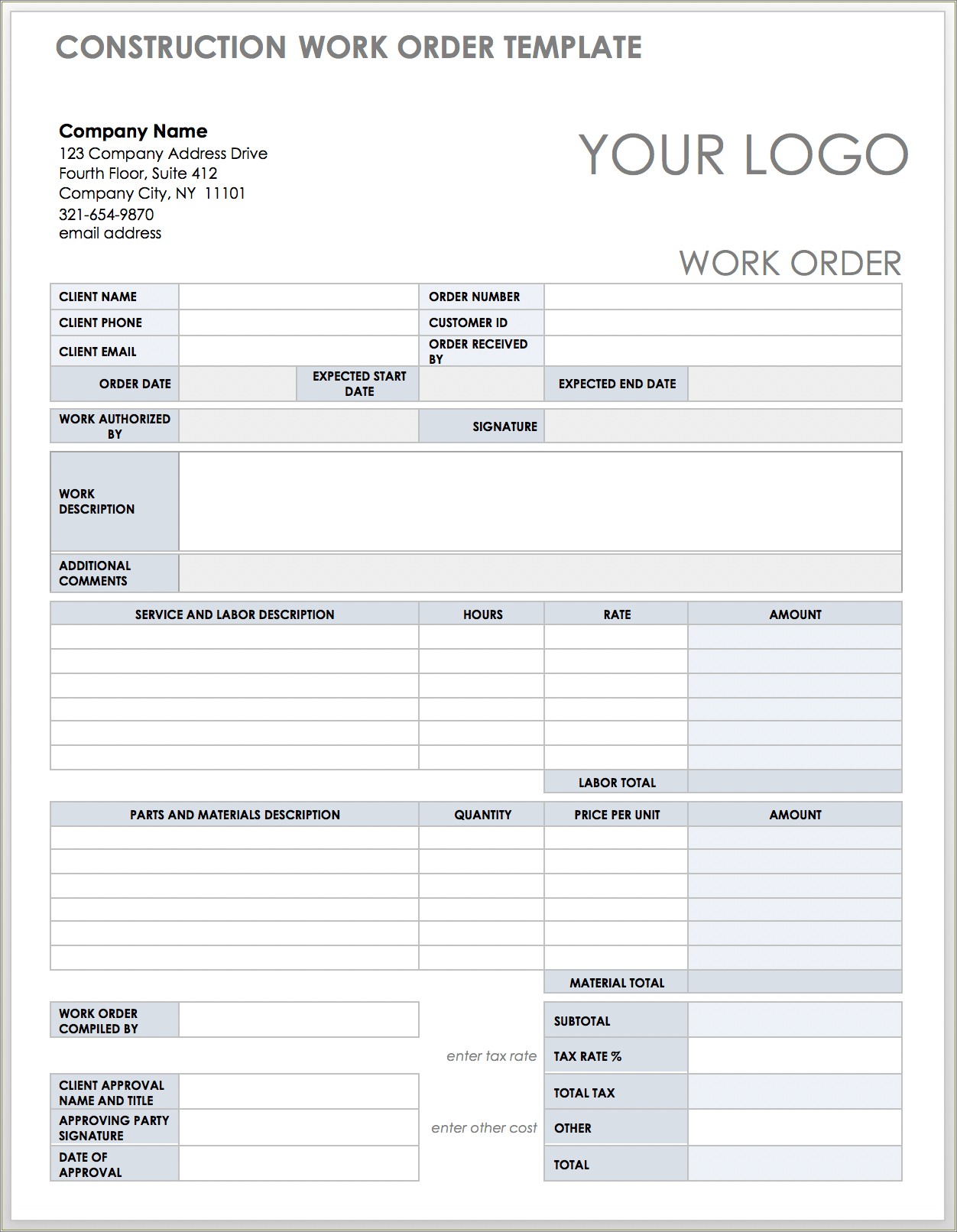 Commericial Flooring Work Order Template Free Downloads