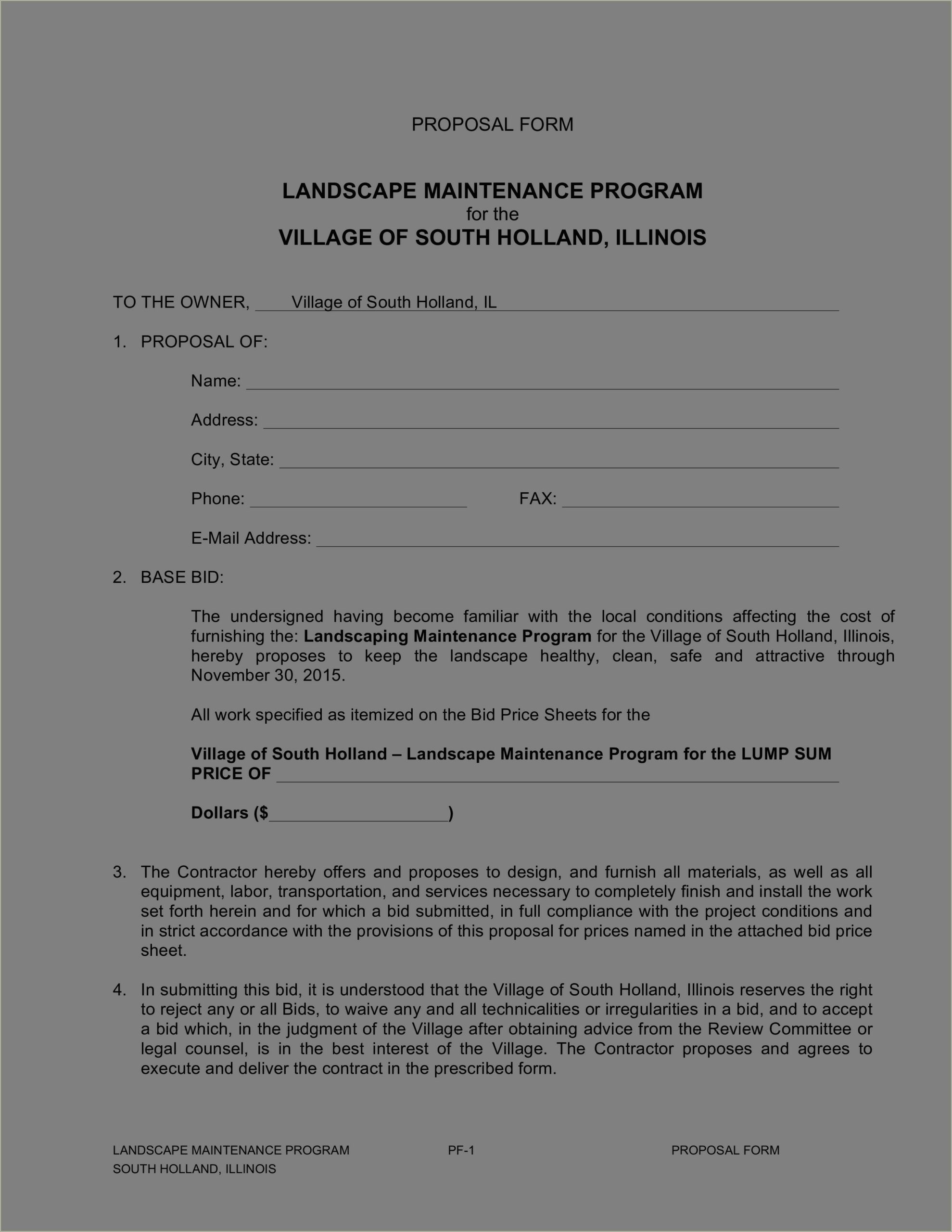 Completely Free Job Bid Proposal For Landscaping Template