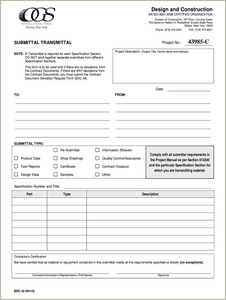 Construction Letter Of Transmittal Template Free Download