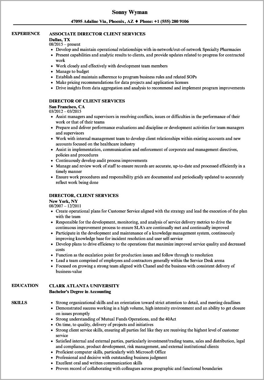 Customer Service Director Resume Examples