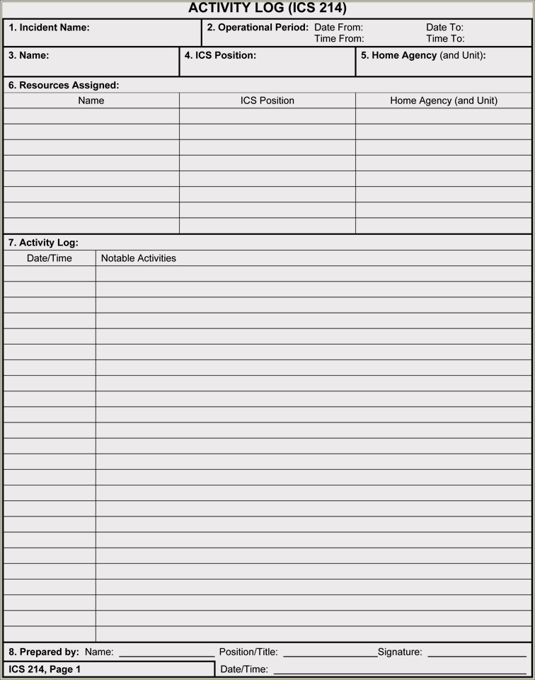 Daily Activity Log Template Excel Free Download