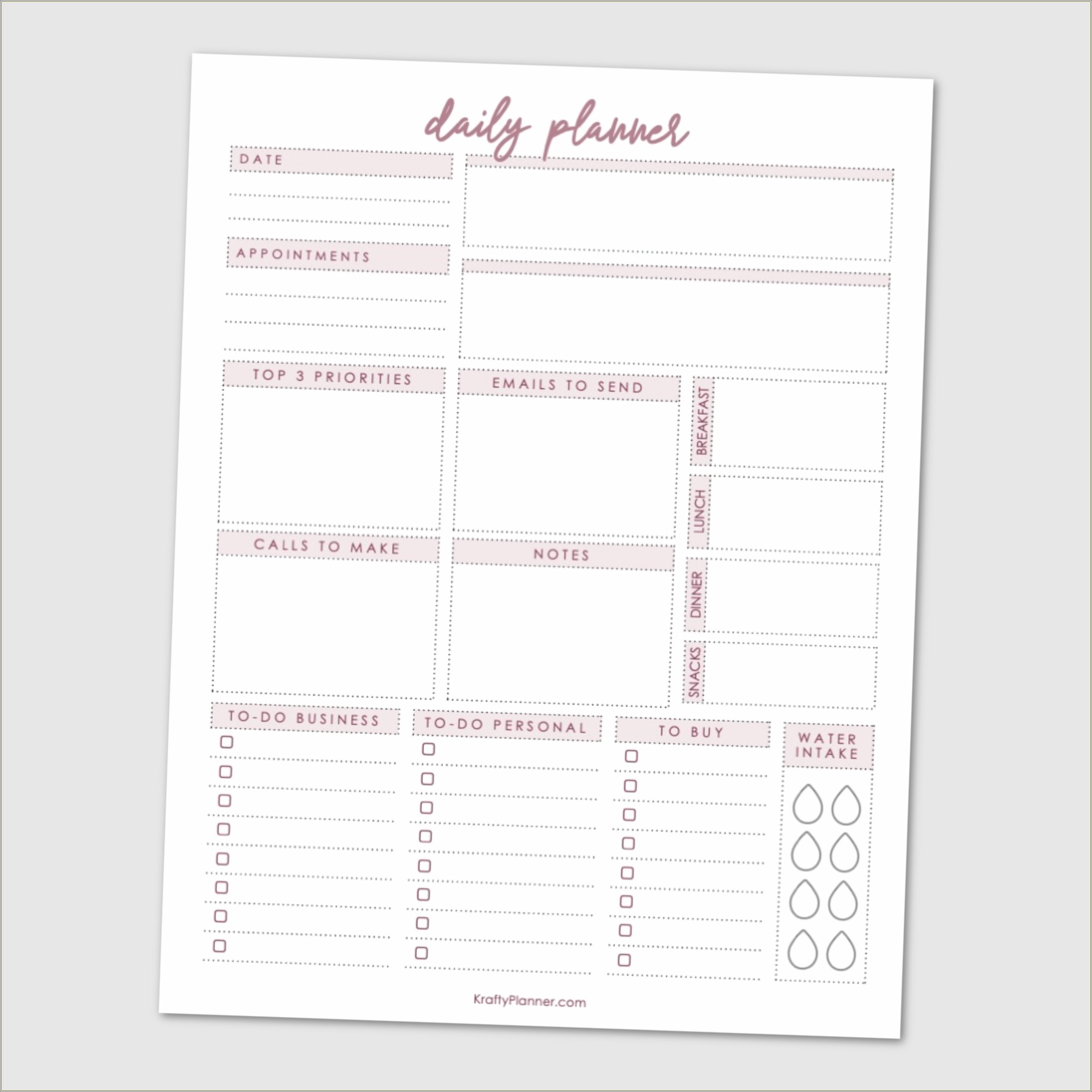 Daily Planner Printable Free Template Black And White