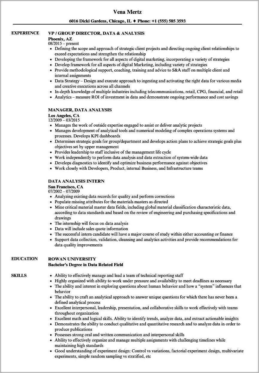 Data Analytical Skills Spss Resume