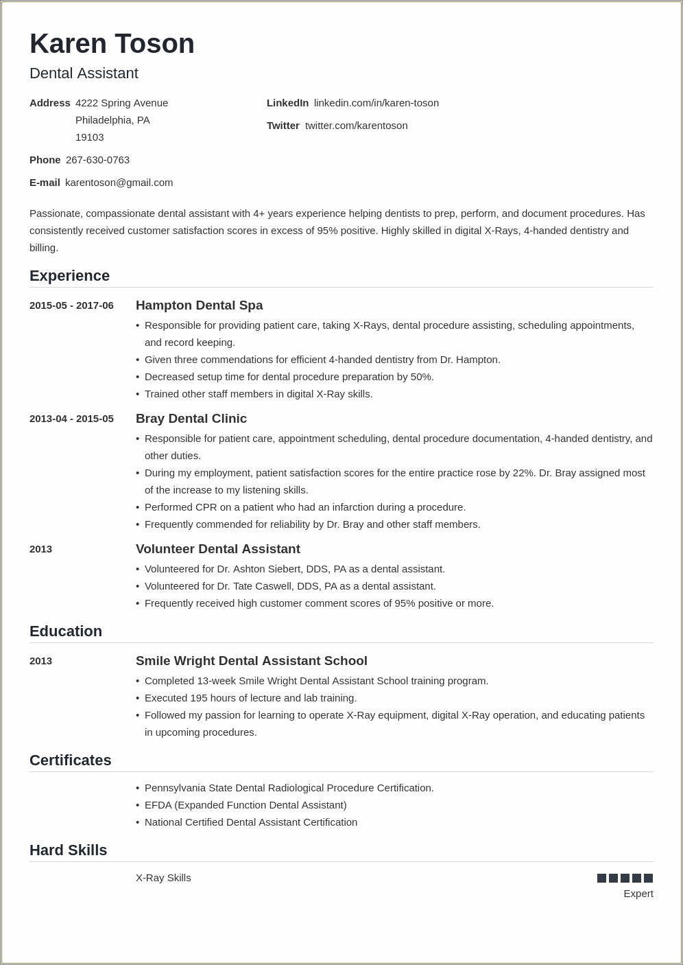 Dental Assistant Resume Skills Examples