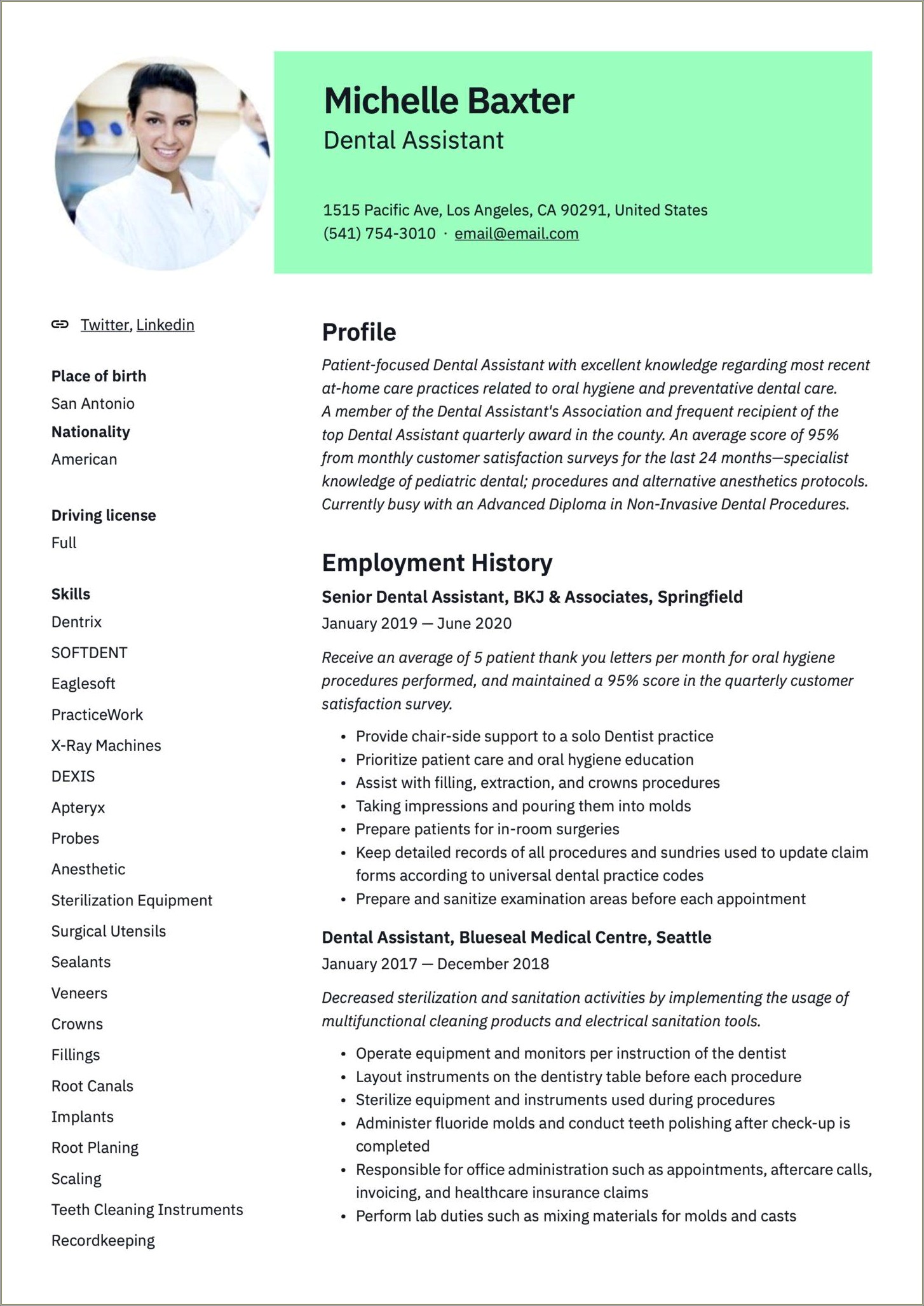 Dental Office Administrator Resume Sample