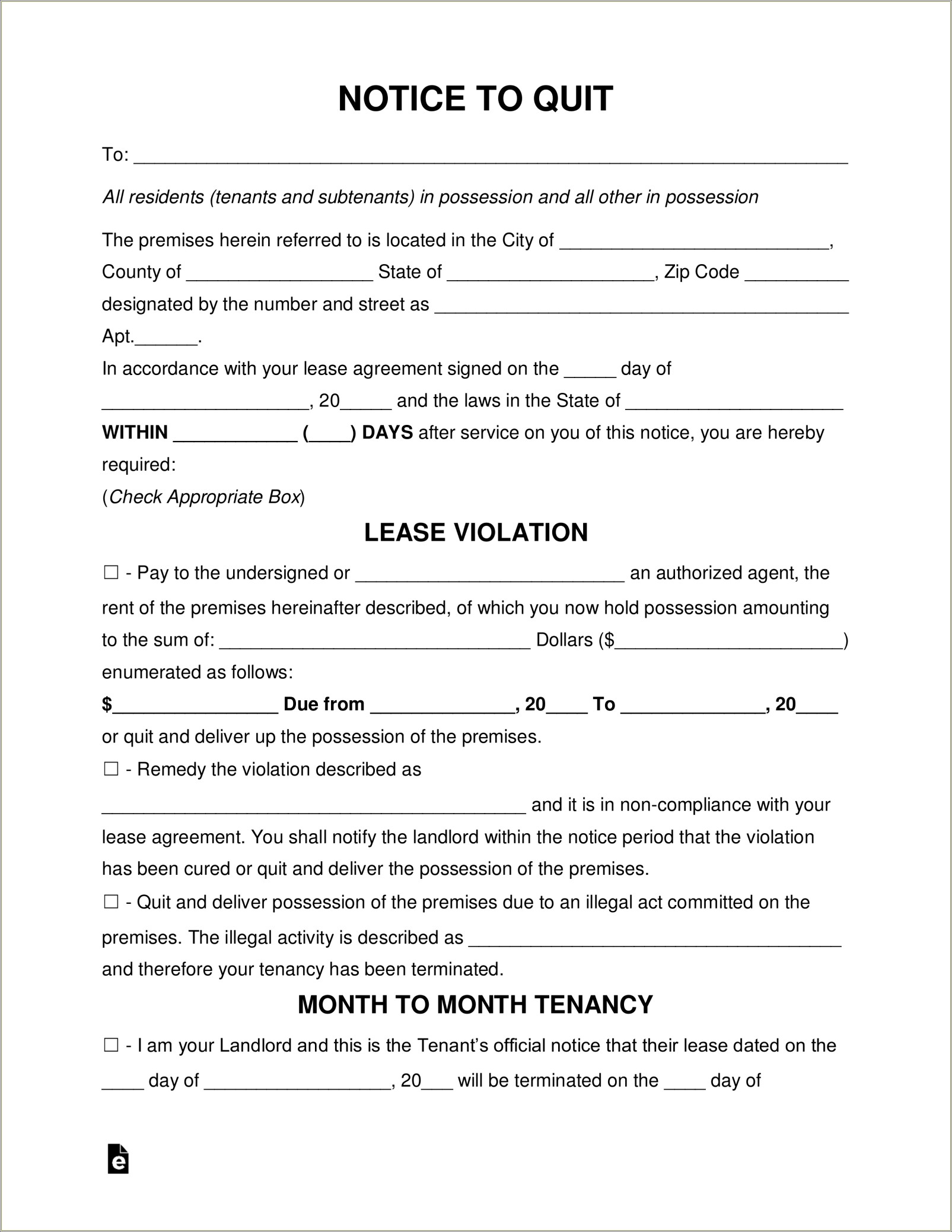 Download Free Tenant Notice To Vacate Apartment Template