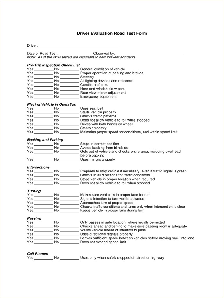 Drivers Ed Evaluation Assessment Form Free Template