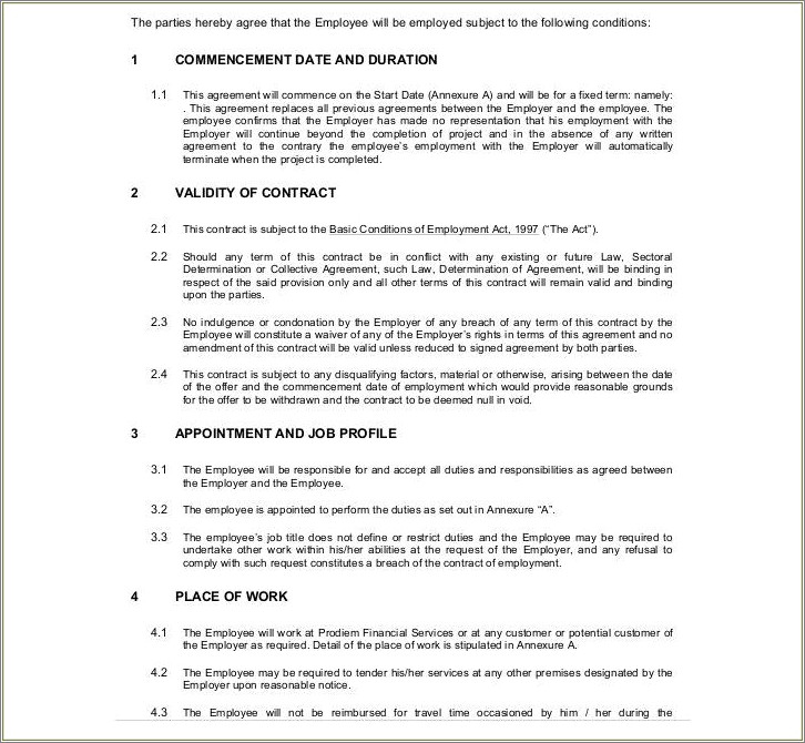 Employment Contract Template Free Download South Africa