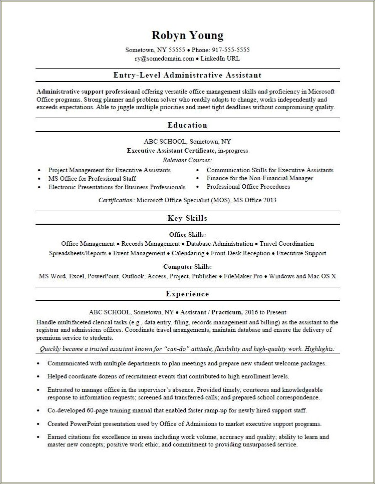 Entry Level Assistant Manager Resume