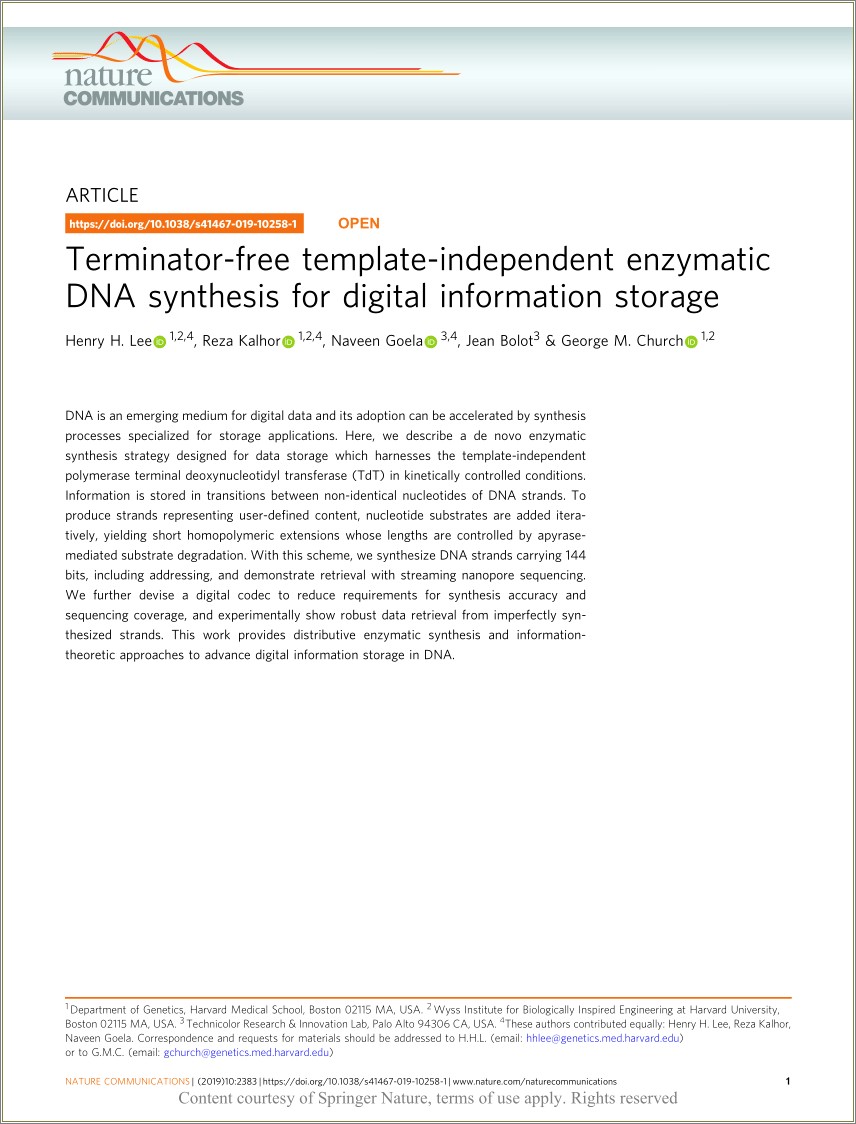 Enzymatic De Novo Ssdna Synthesis Template Free