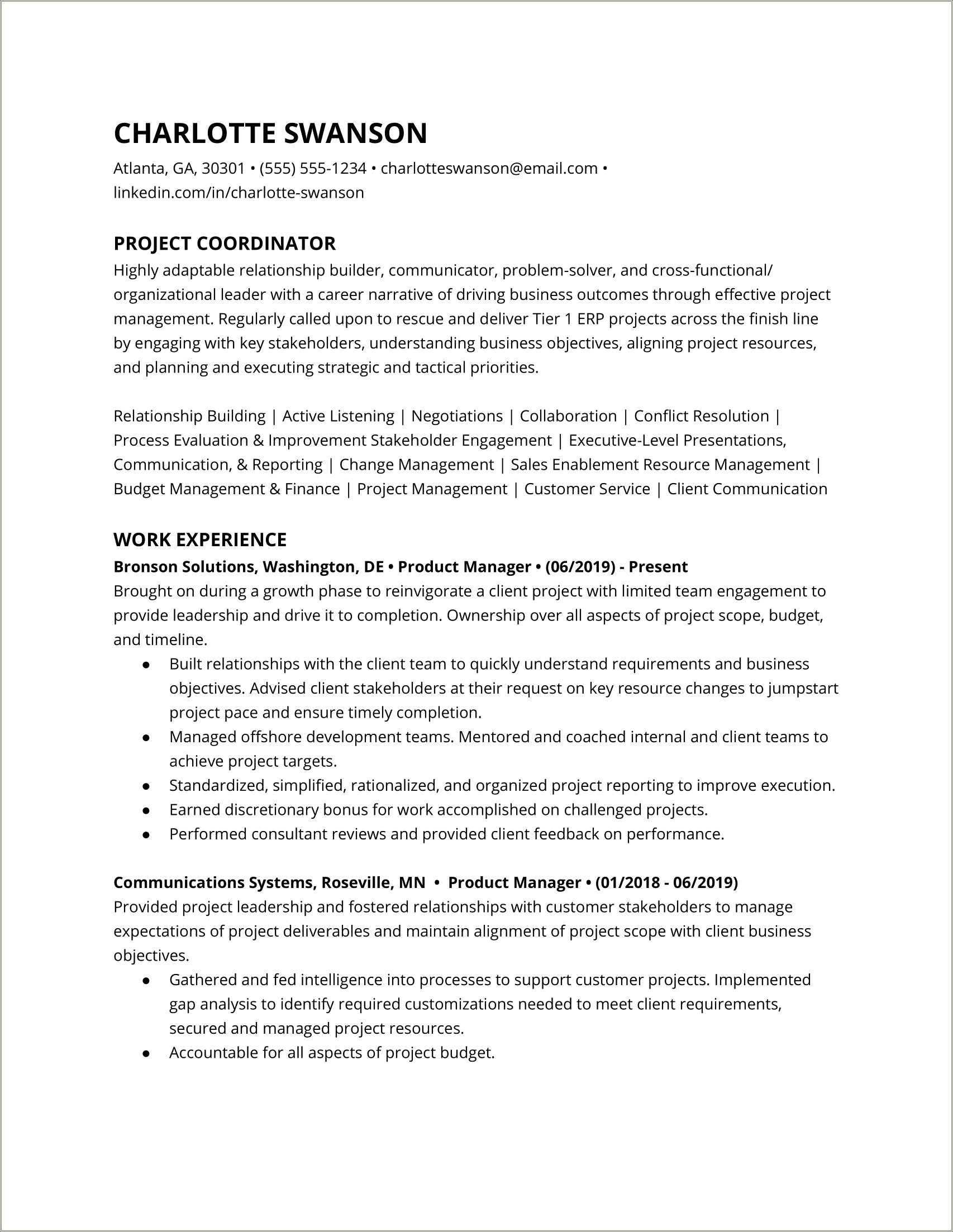 Example Academic Project Resume Section