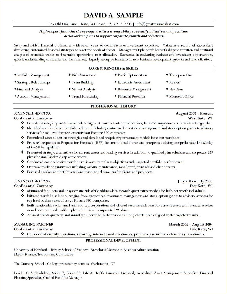 Example Of Financial Manager Resume